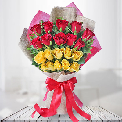 "Yellow and Red Roses Bouquet (Krish) - Click here to View more details about this Product
